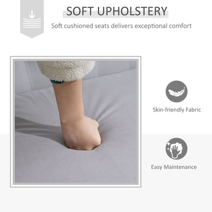 2 Seat Sofa Lounger Couch with Wood Frame Button Tufts Carved Legs Vintage Design Compact Home Bedroom Loveseat Grey