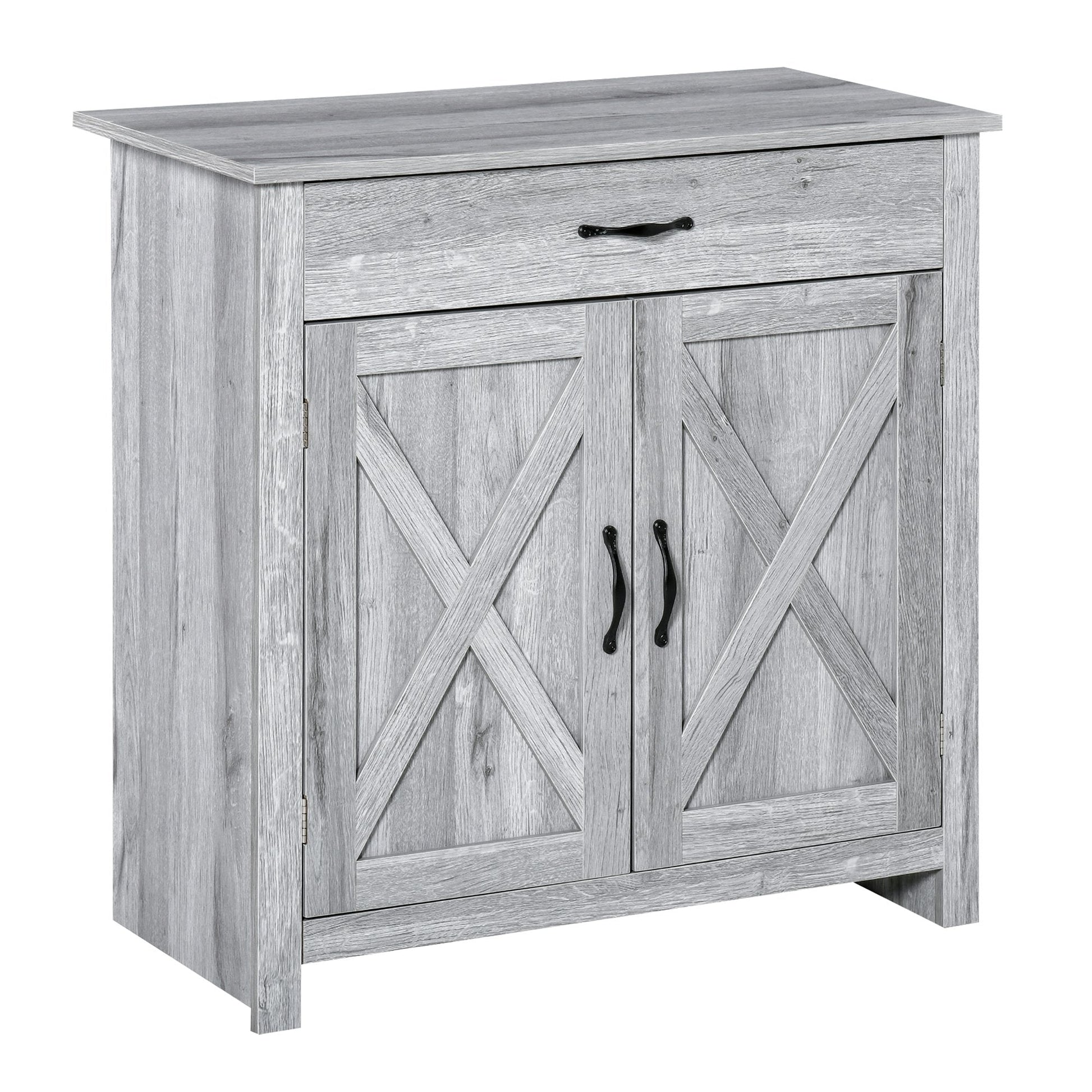 Farmhouse Barn Door Sideboard Storage Cabinet Coffee Bar for LIVING Room  Grey Grain Primary Image