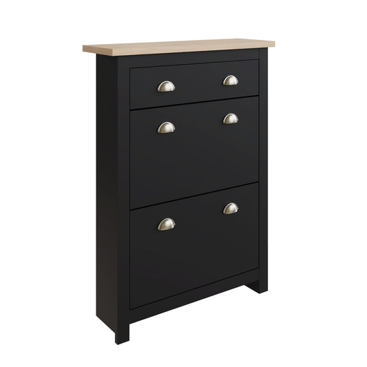 Lancaster Tall Shoe Storage Black 2 Doors 4 Shelves 1 Drawer