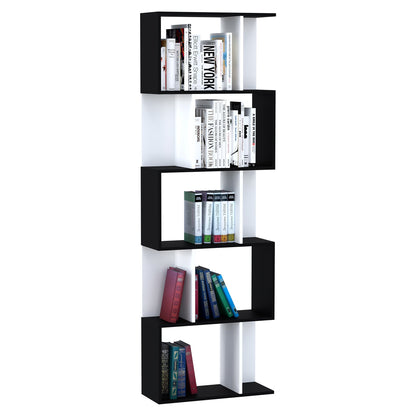 5-tier Bookcase Storage Display Shelving S Shape design Unit Divider Black Primary Image