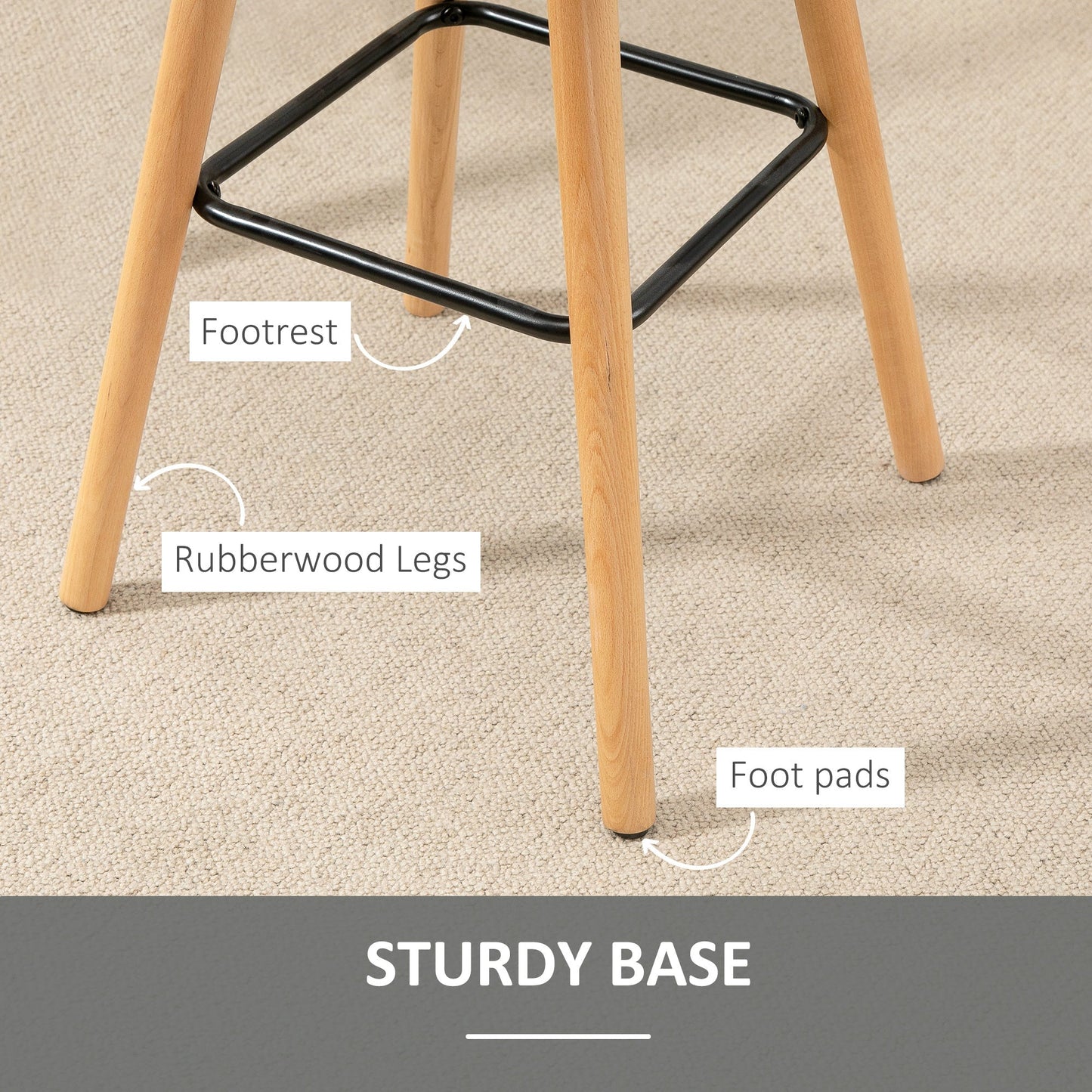 Bar stool Set of 2 Armless Button-Tufted Counter Height Bar Chairs with Wood Legs & Footrest