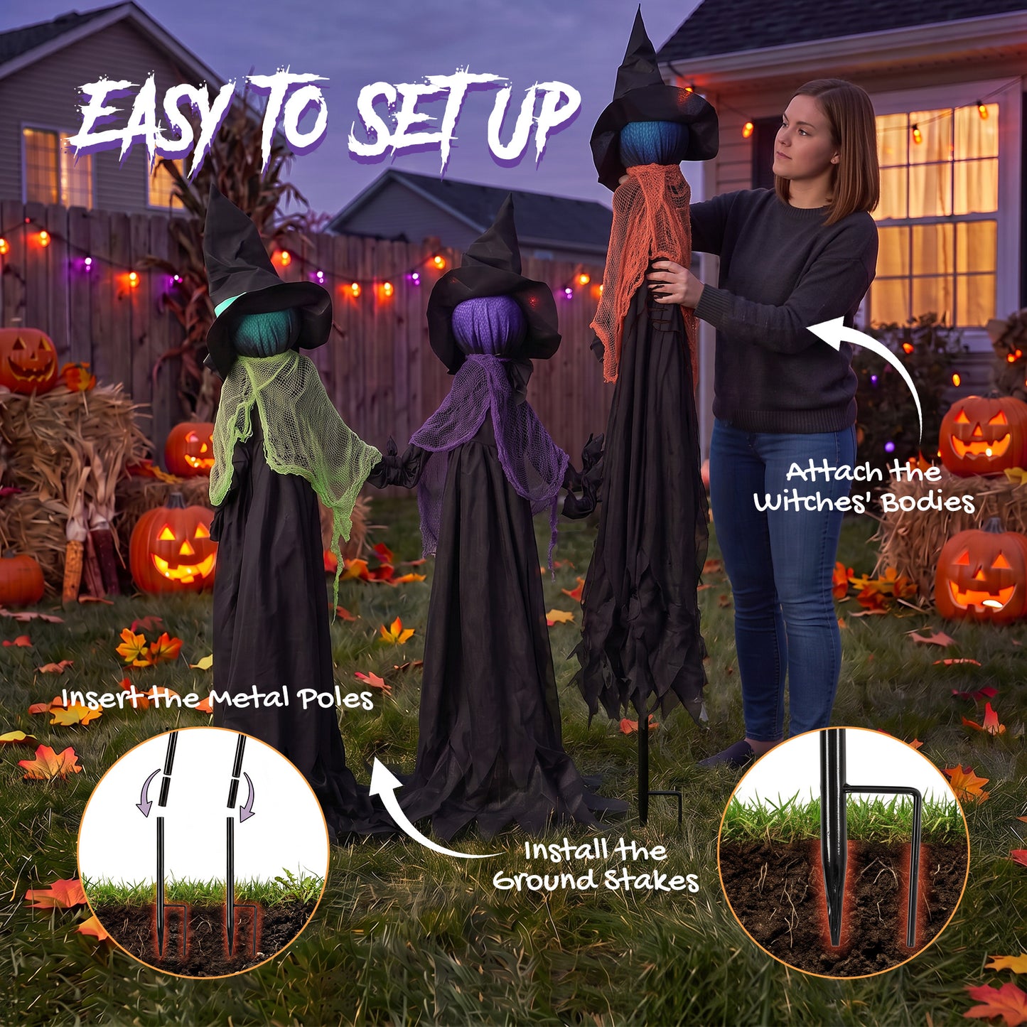 3 x Witch s Halloween Decoration - 120cm