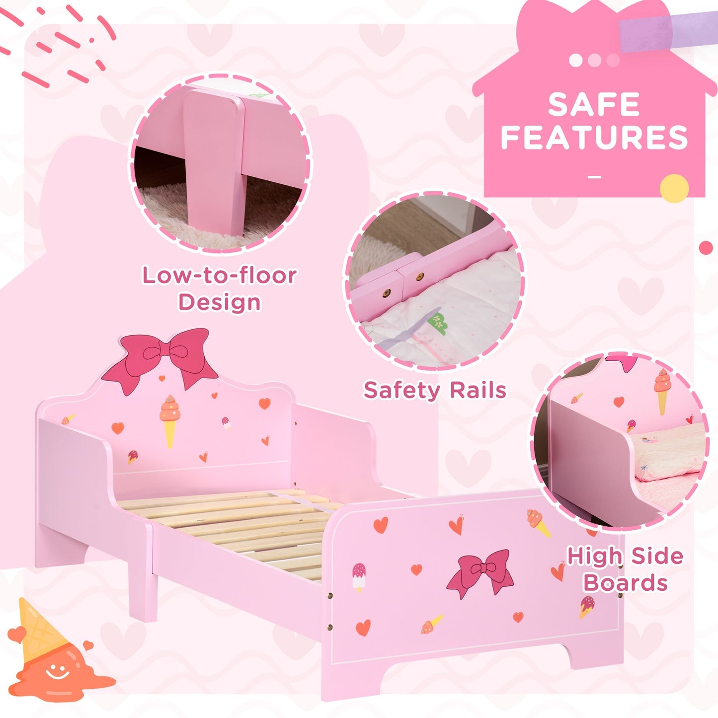 ZONEKIZ Princess-Themed Kids Toddler Bed w/ Cute Patterns