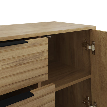 Nervata Large Sideboard Oak & Black 2 Doors 4 Shelves 3 Drawers