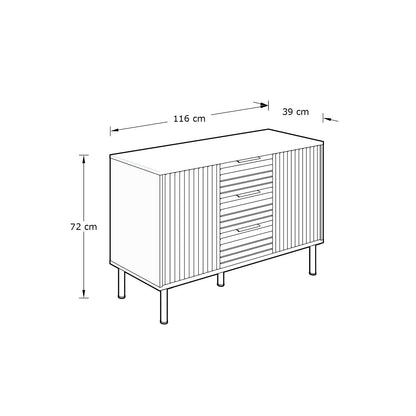 Nervata Large Sideboard White & Gold 2 Doors 4 Shelves 3 Drawers