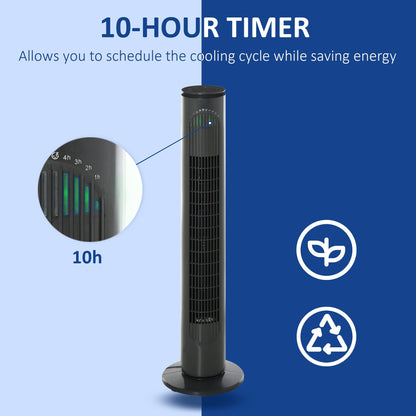Oscillating Three Speed Tower Fan With Timer Grey