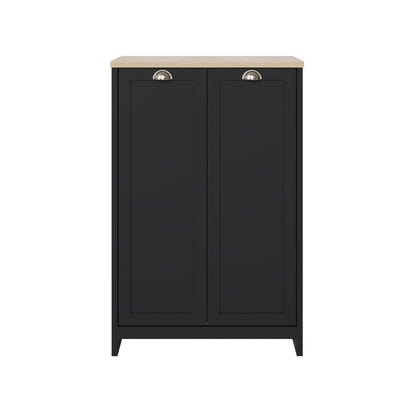 Lancaster Tall Shoe Storage Black & Oak 2 Doors 6 Shelves