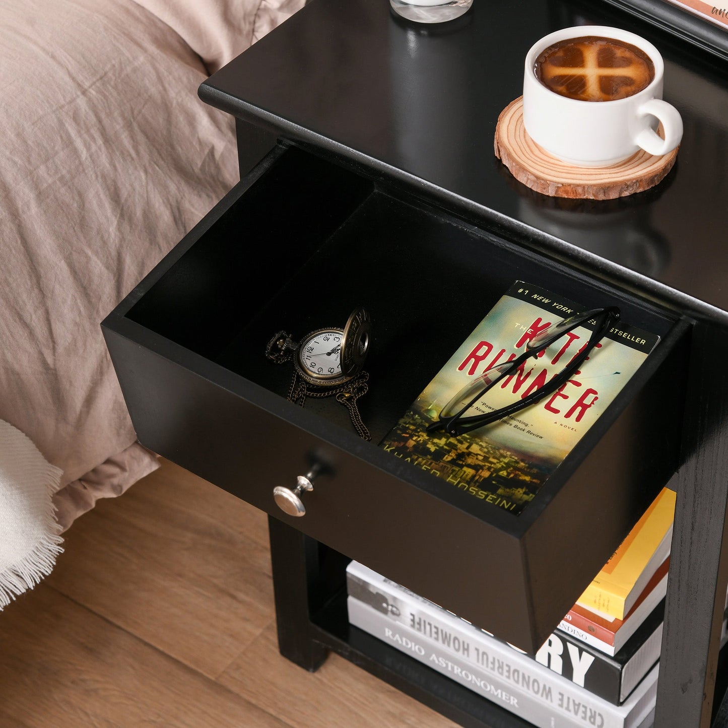 End Table?Sofa Side Table with Drawer X Bar Bottom Storage Shelf