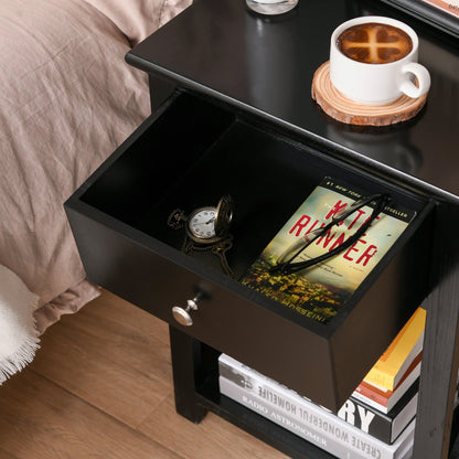 End Table?Sofa Side Table with Drawer X Bar Bottom Storage Shelf
