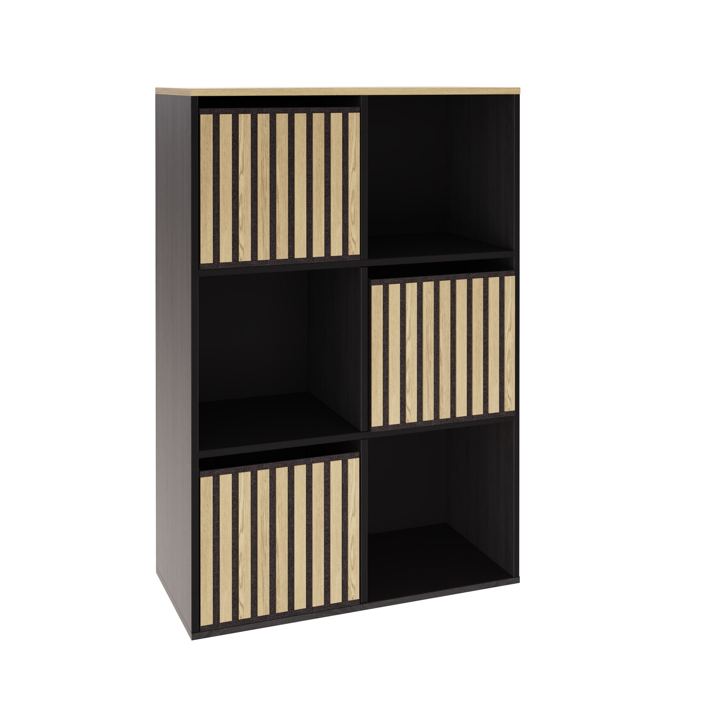 Kube Sideboard Black & Light Oak 3 Shelves 3 Drawers Primary Image