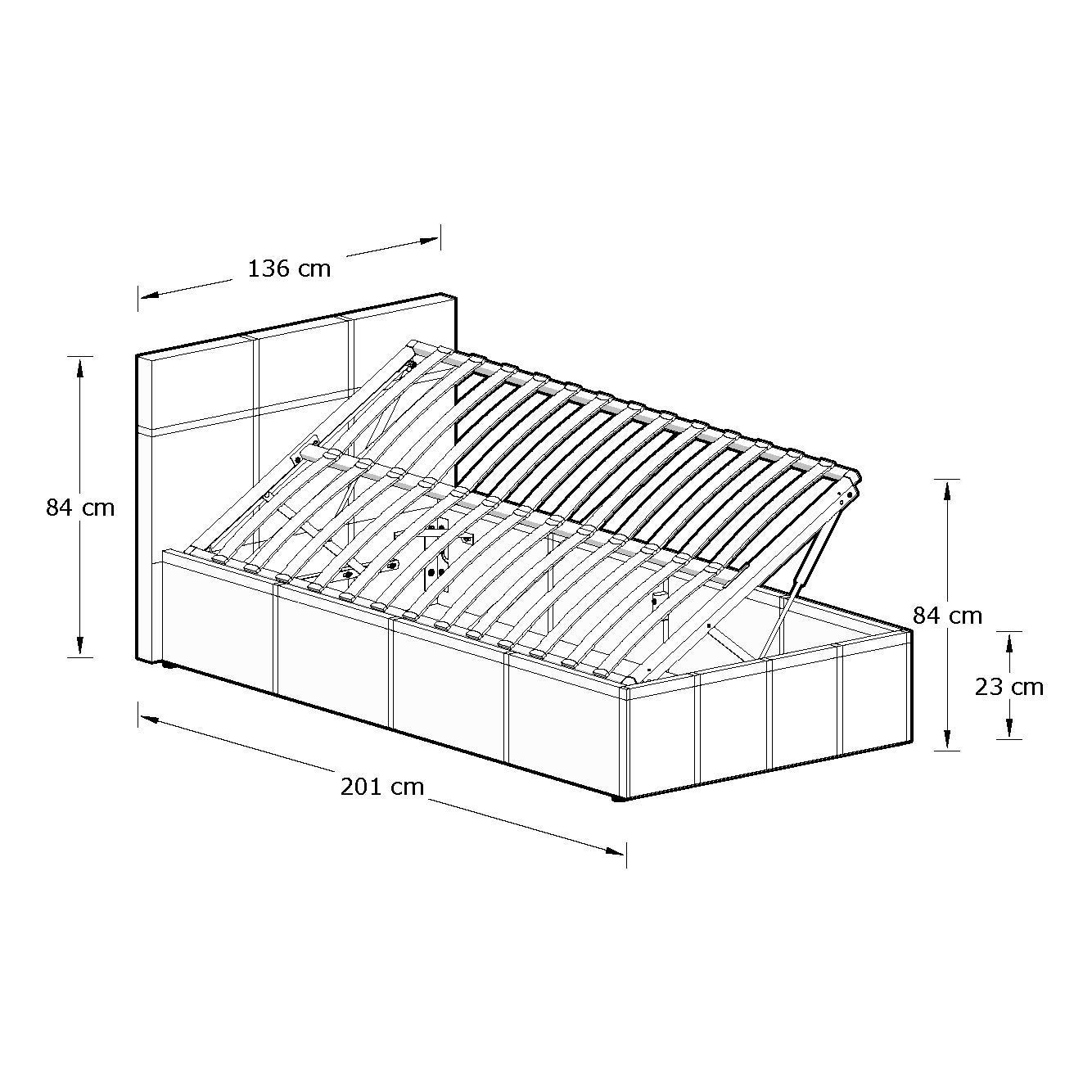 Side Lift Small Double Ottoman Bed Metal & Wood Natural 4 x 7ft