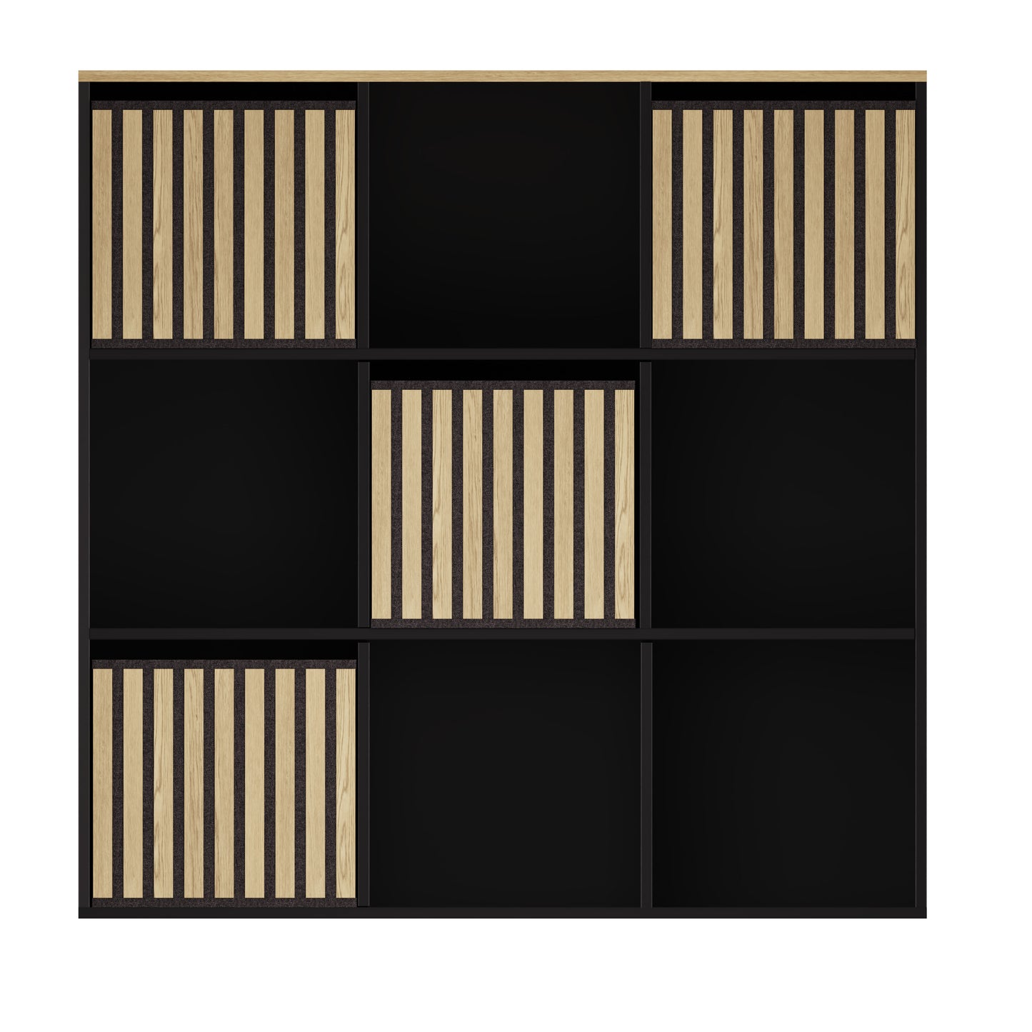 Kube Sideboard Black & Light Oak 4 Shelves 5 Drawers