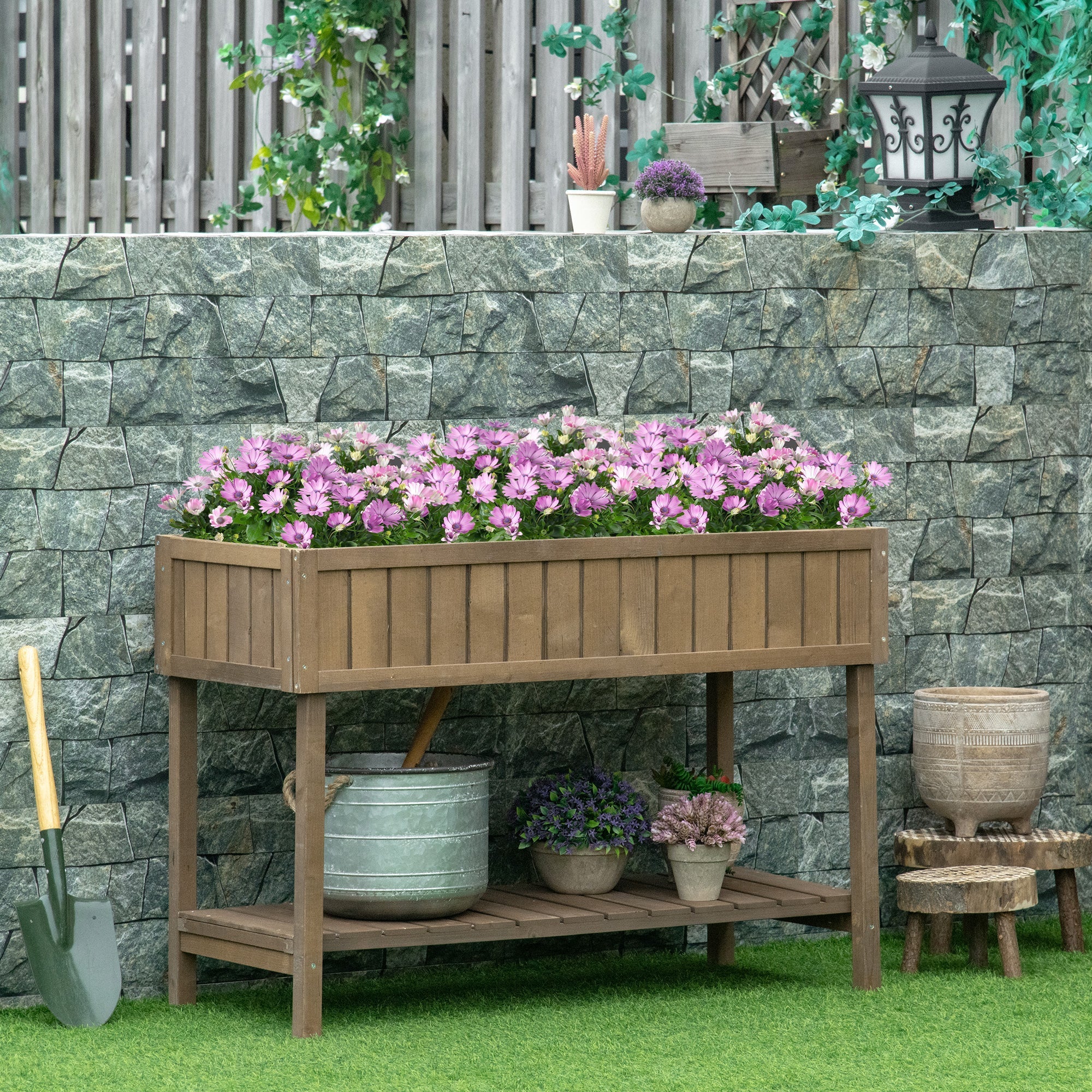 Outsunny Wooden Herb Planter Raised Bed Container Garden Plant Outsunny Wooden Herb Planter Raised Bed Container Garden Plant