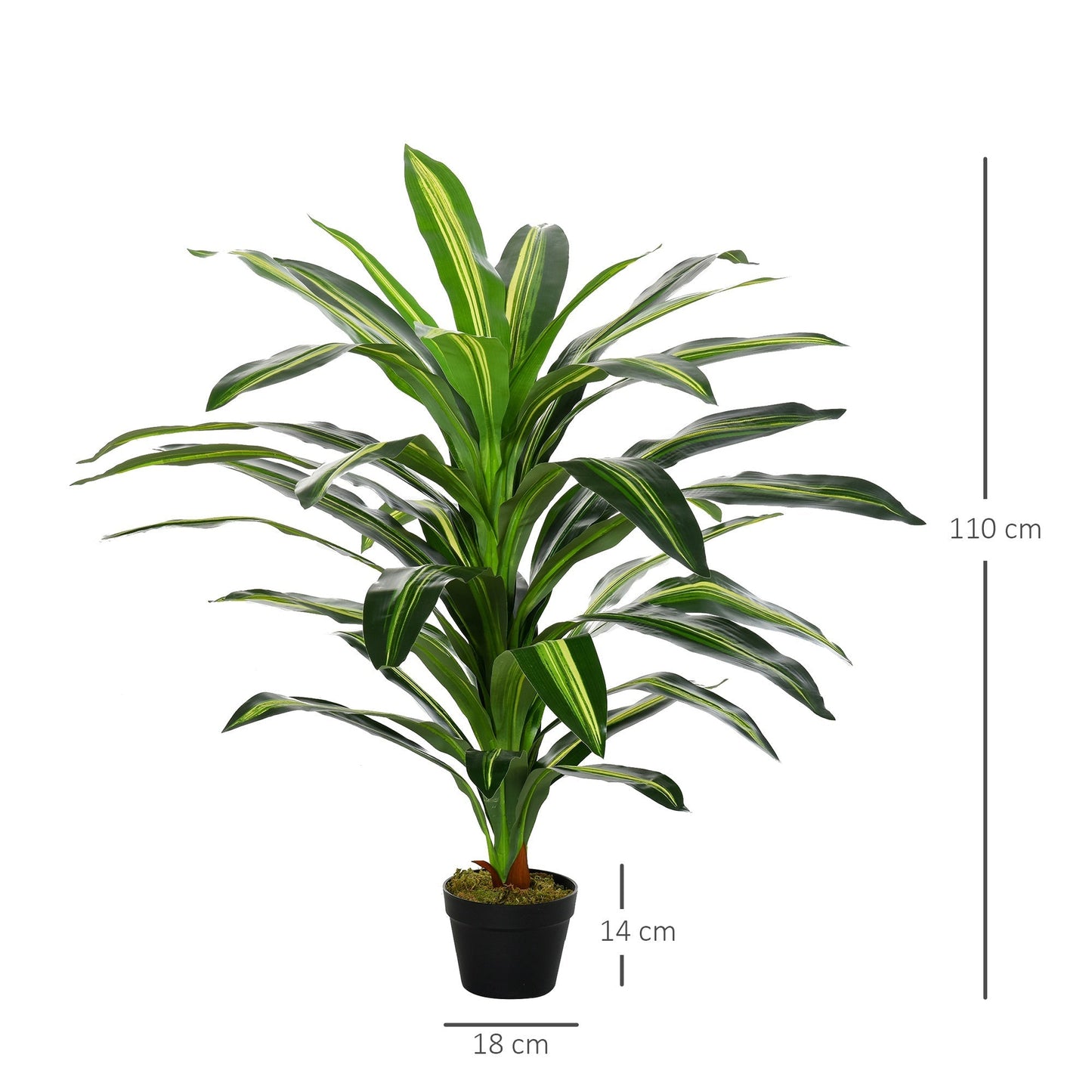 110cm/3.6FT Artificial Dracaena Tree Decorative Plant 40 Leaves with Nursery Pot