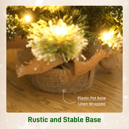2ft Prelit Christmas Tree Artificial - White Frosted Green Ornament Warm White 64 Tips