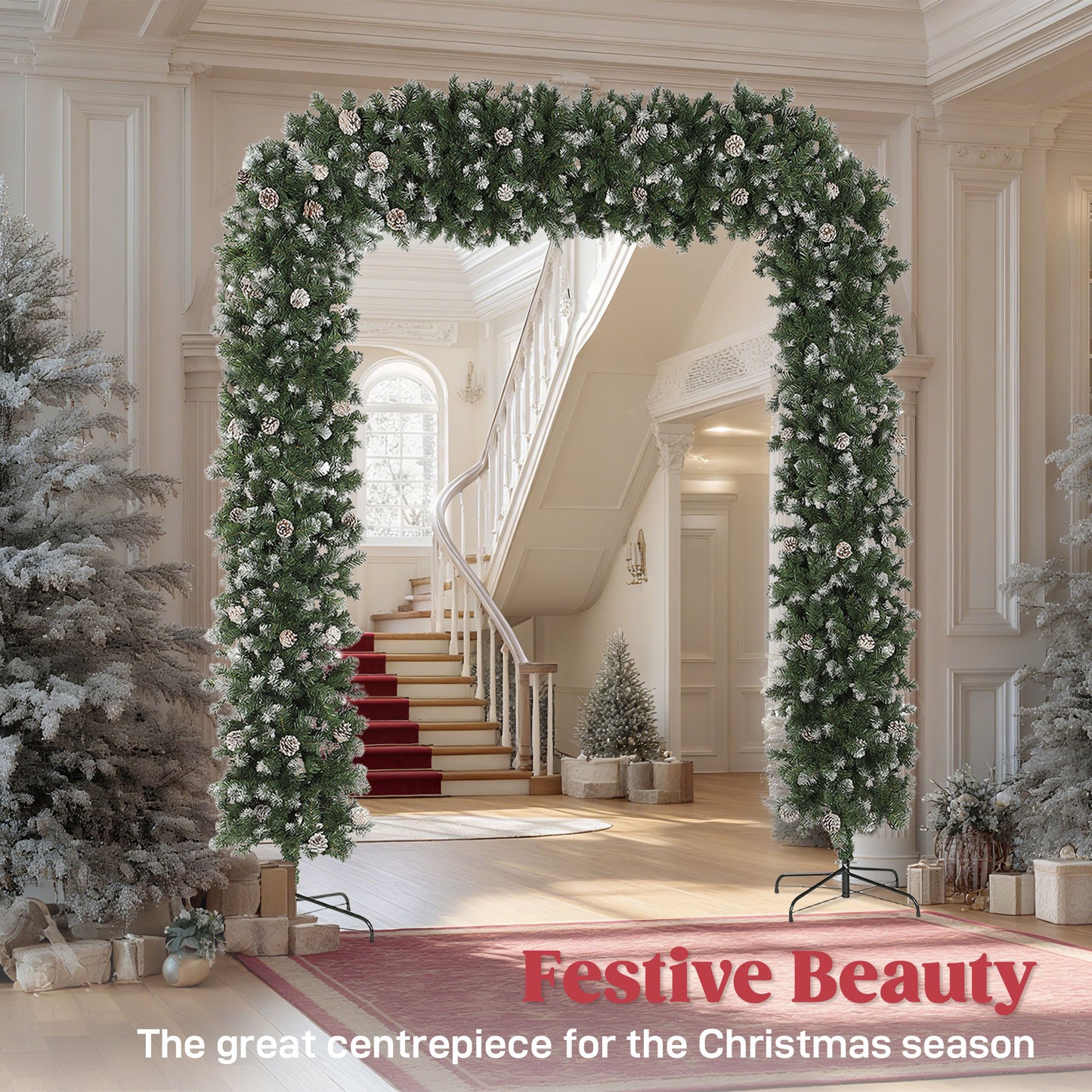 8ft Pinecone Christmas Tree Arch Artificial - White Frosted Green  2100 Tips