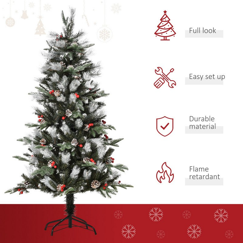 5 Foot Berries & Cones Christmas Tree Artificial - White Frosted Green 440 Tips