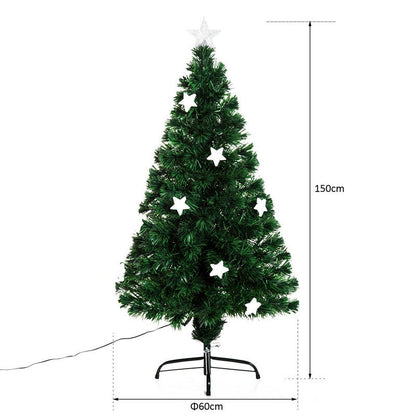 Homcom 5 Foot Prelit Artificial Christmas Tree Fibre Optic Star LED Light Holiday Home Xmas Decoration with LED Light