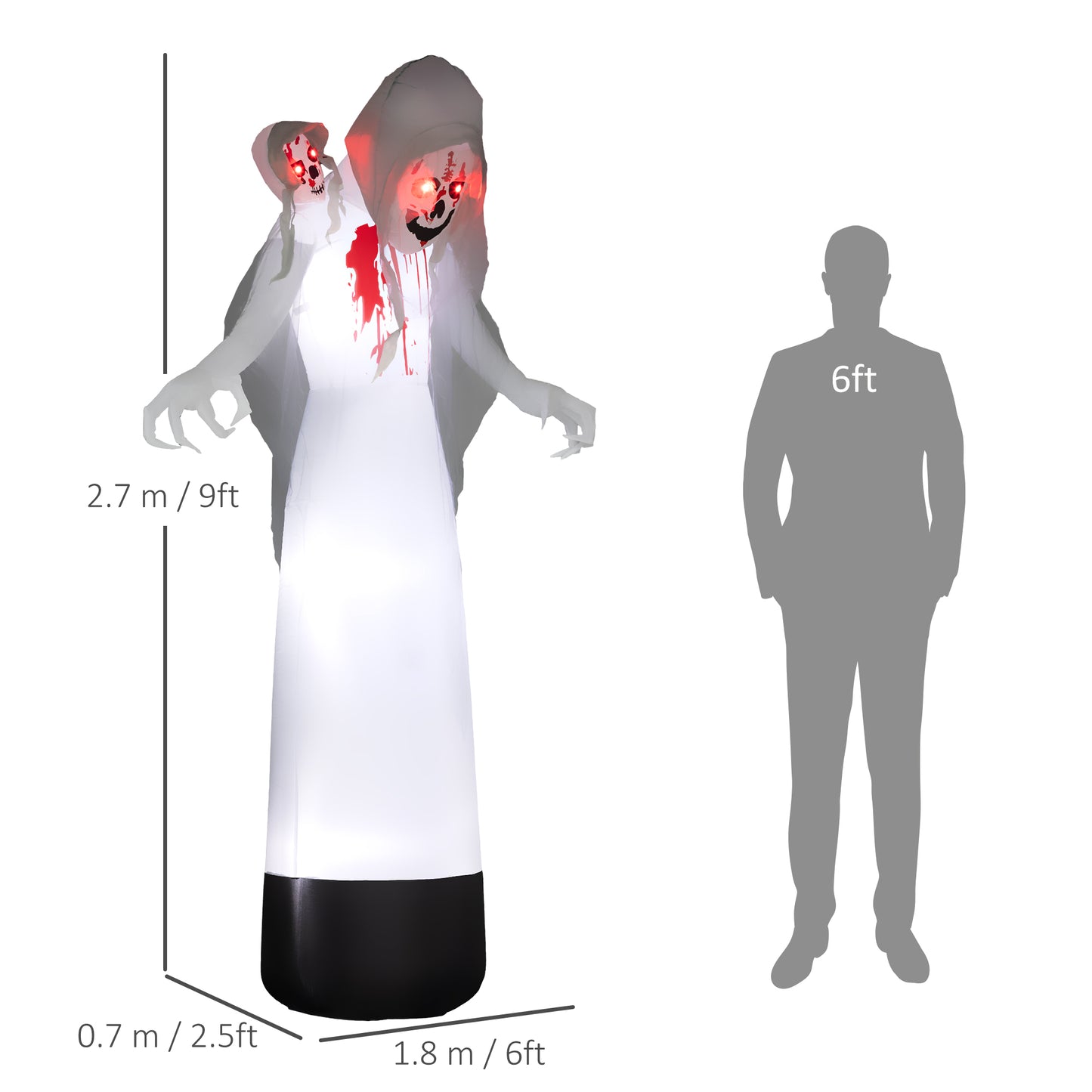 Three-Headed Ghost Inflatable Halloween Decoration - 270cm