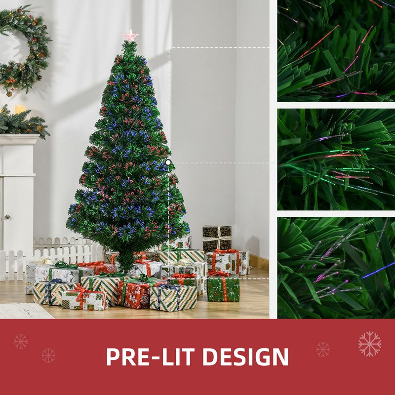 5 Foot Pre-Lit Fibre Optic Artificial Christmas Tree Holiday Xmas Décor with Tree Topper Multi-Colour