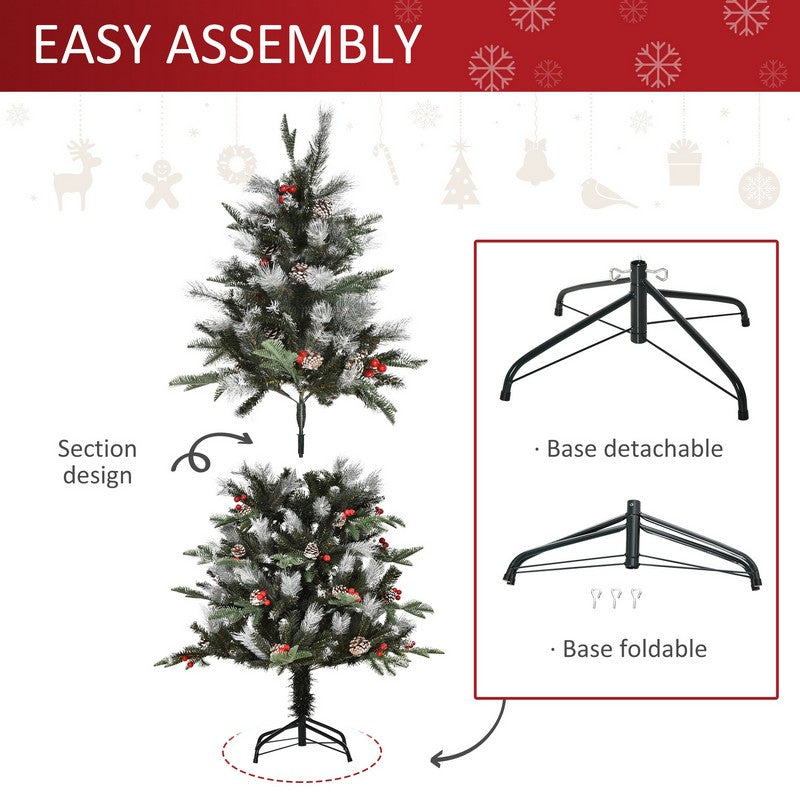 5 Foot Berries & Cones Christmas Tree Artificial - White Frosted Green 440 Tips