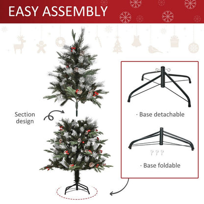 5 Foot Berries & Cones Christmas Tree Artificial - White Frosted Green 440 Tips