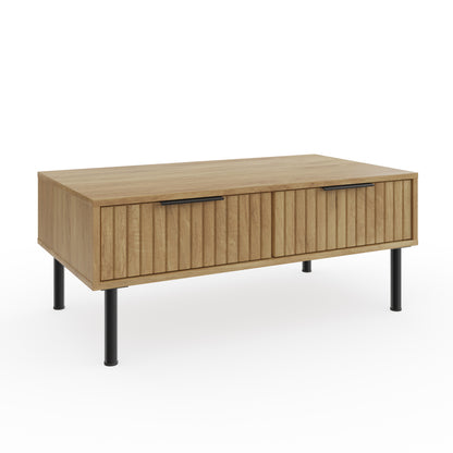Nervata Coffee Table Oak & Black 2 Drawers