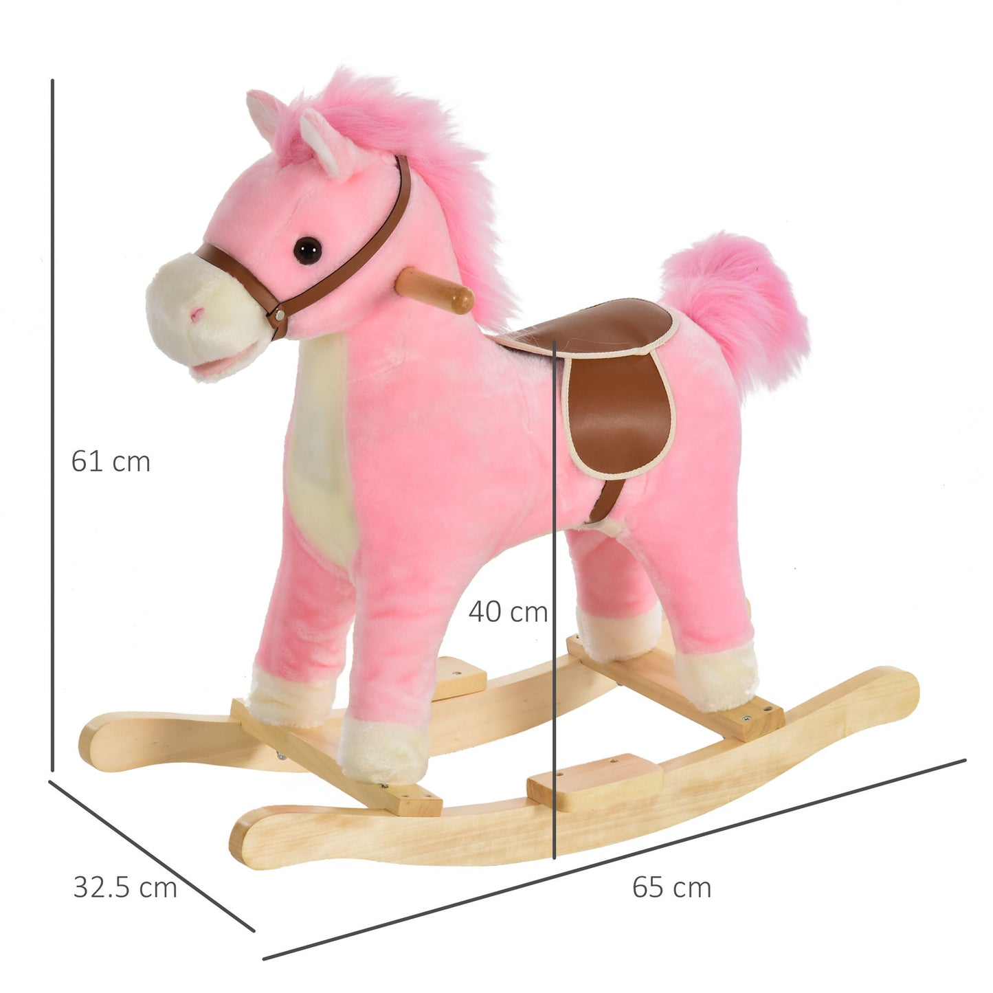 Kids Plush Rocking Horse w/ Sound Moving Mouth Wagging Tail Children Rocker Ride On Toy Gift 36 - 72 Months Pink