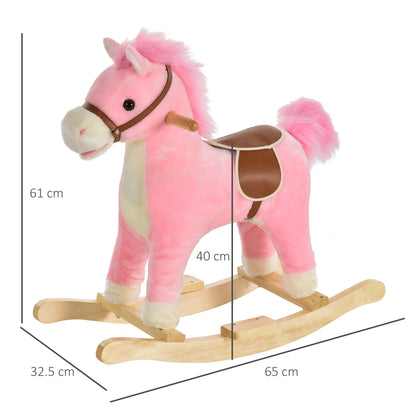 Kids Plush Rocking Horse w/ Sound Moving Mouth Wagging Tail Children Rocker Ride On Toy Gift 36 - 72 Months Pink