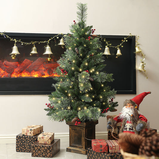 4ft Potted Christmas Tree Artificial - Dark Green with LED Lights Warm White 230 Tips Primary Image
