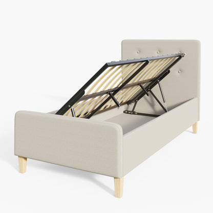 Ashbourne Single Ottoman Bed Wood & Fabric Natural 3 x 7ft