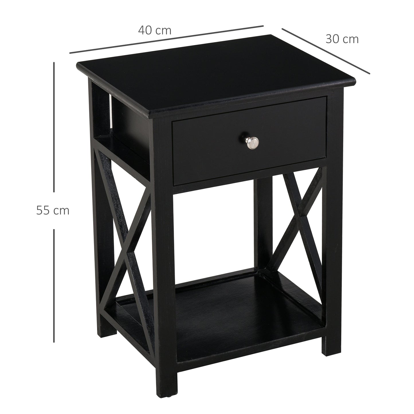 End Table?Sofa Side Table with Drawer X Bar Bottom Storage Shelf