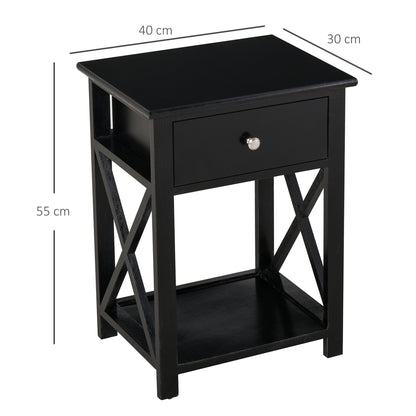 End Table?Sofa Side Table with Drawer X Bar Bottom Storage Shelf