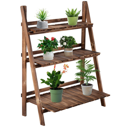 garden plant pot ladder Wooden Folding Flower Pot Stand 3 Tier Garden Planter Display Ladder G – Cherry Lane