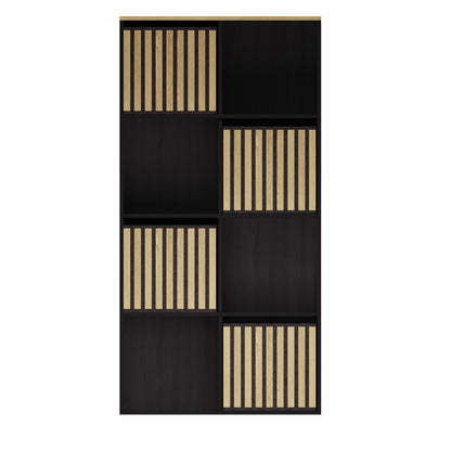 Kube Tall Sideboard Black & Light Oak 4 Shelves 4 Drawers