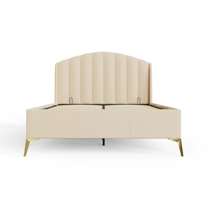 Pettine King Size Ottoman Bed Wood & Fabric Natural 5 x 7ft