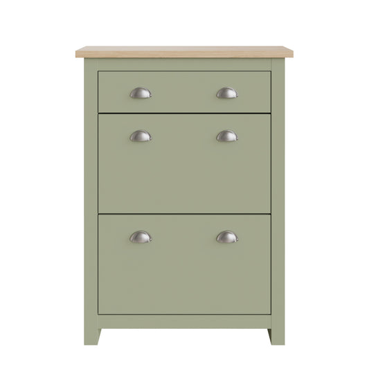 Lancaster Tall Shoe Storage Green 2 Doors 4 Shelves 1 Drawer