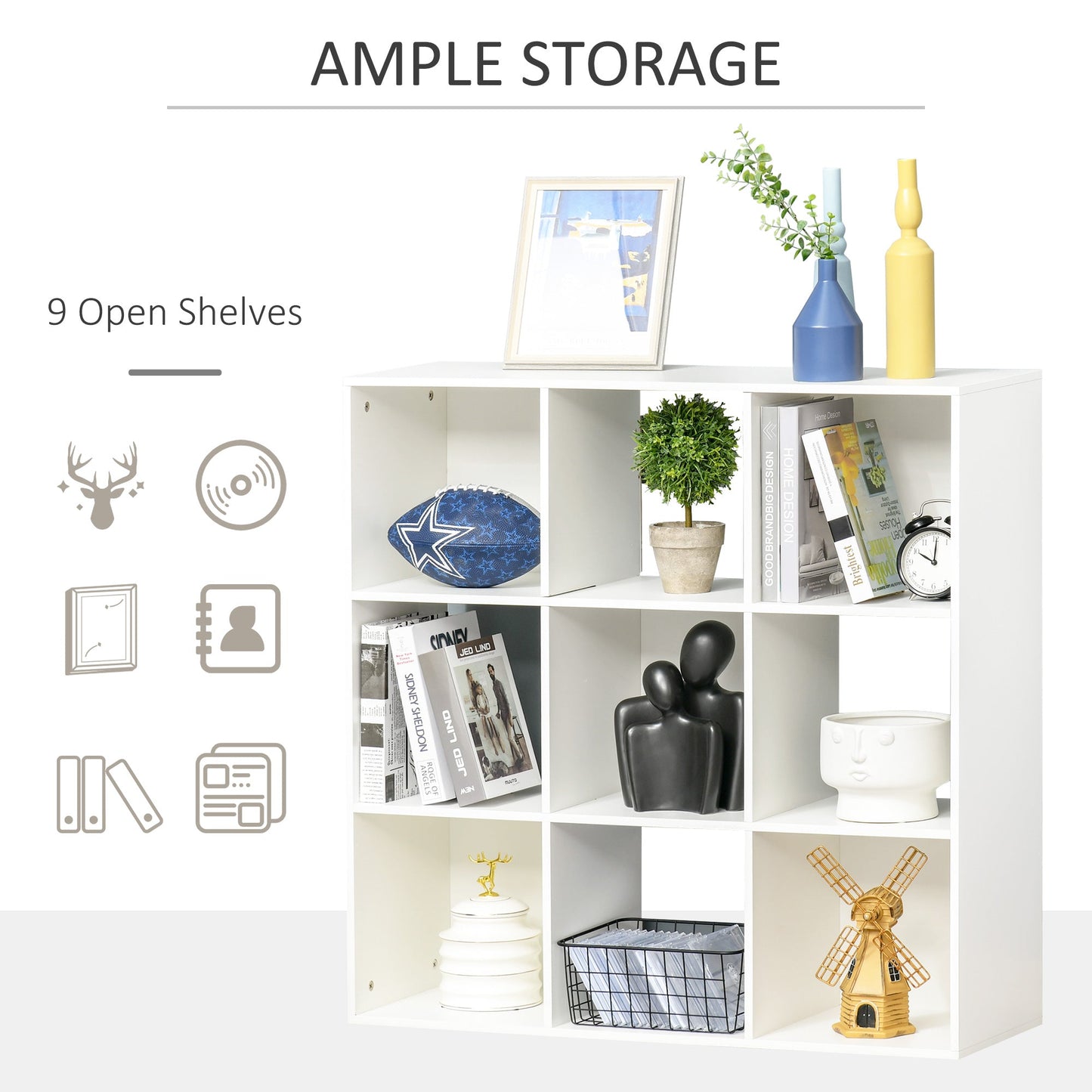 Nine-Cube Compact Shelving Unit - White