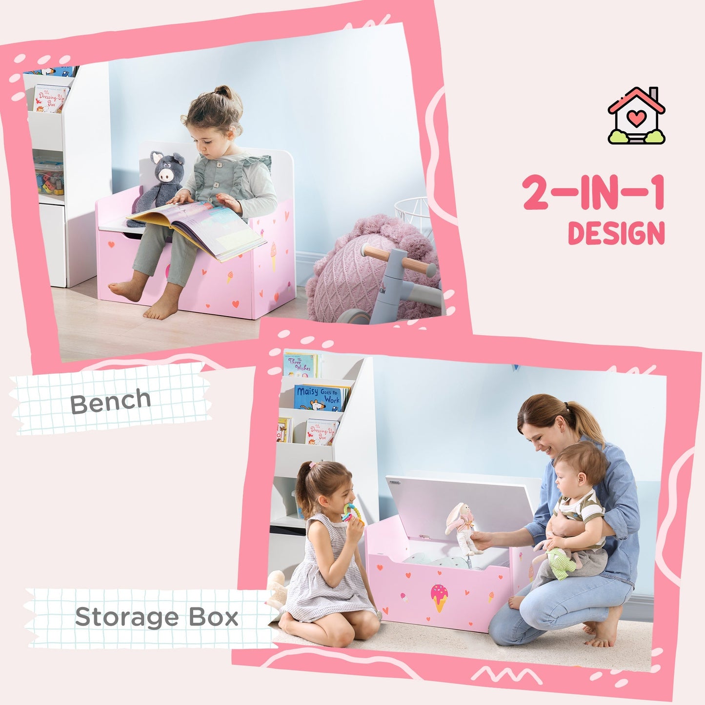ZONEKIZ 2-in-1 Kids Storage Bench
