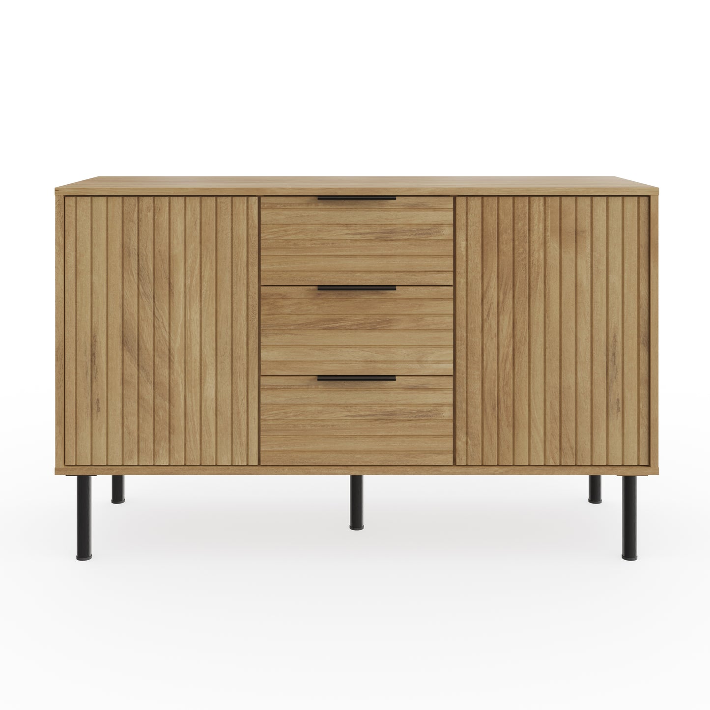 Nervata Large Sideboard Oak & Black 2 Doors 4 Shelves 3 Drawers