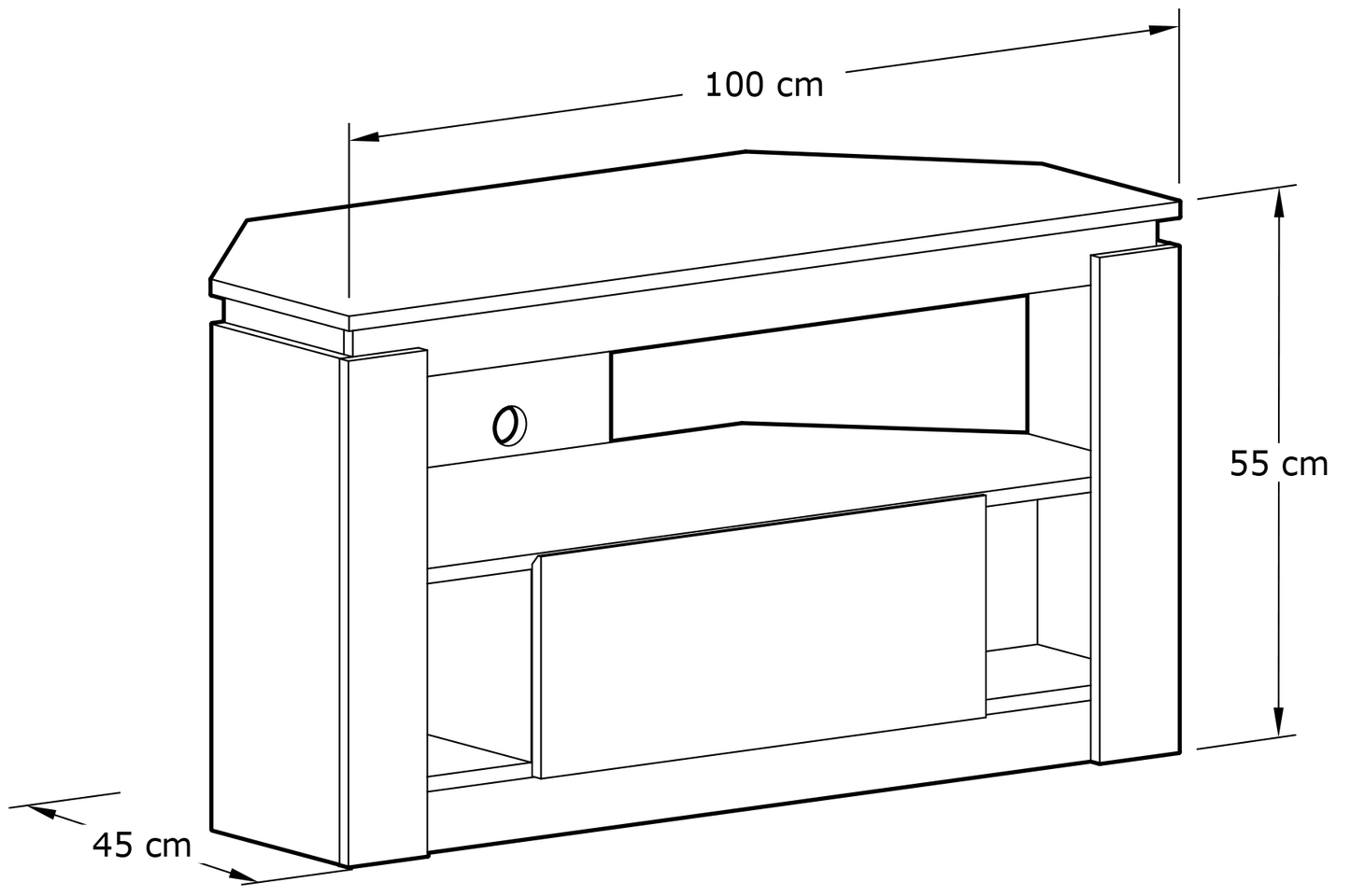 Canyon Corner Corner TV Unit Grey Oak 1 Shelf 1 Drawer