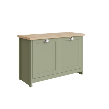 Lancaster Shoe Storage Green & Oak 2 Doors 4 Shelves