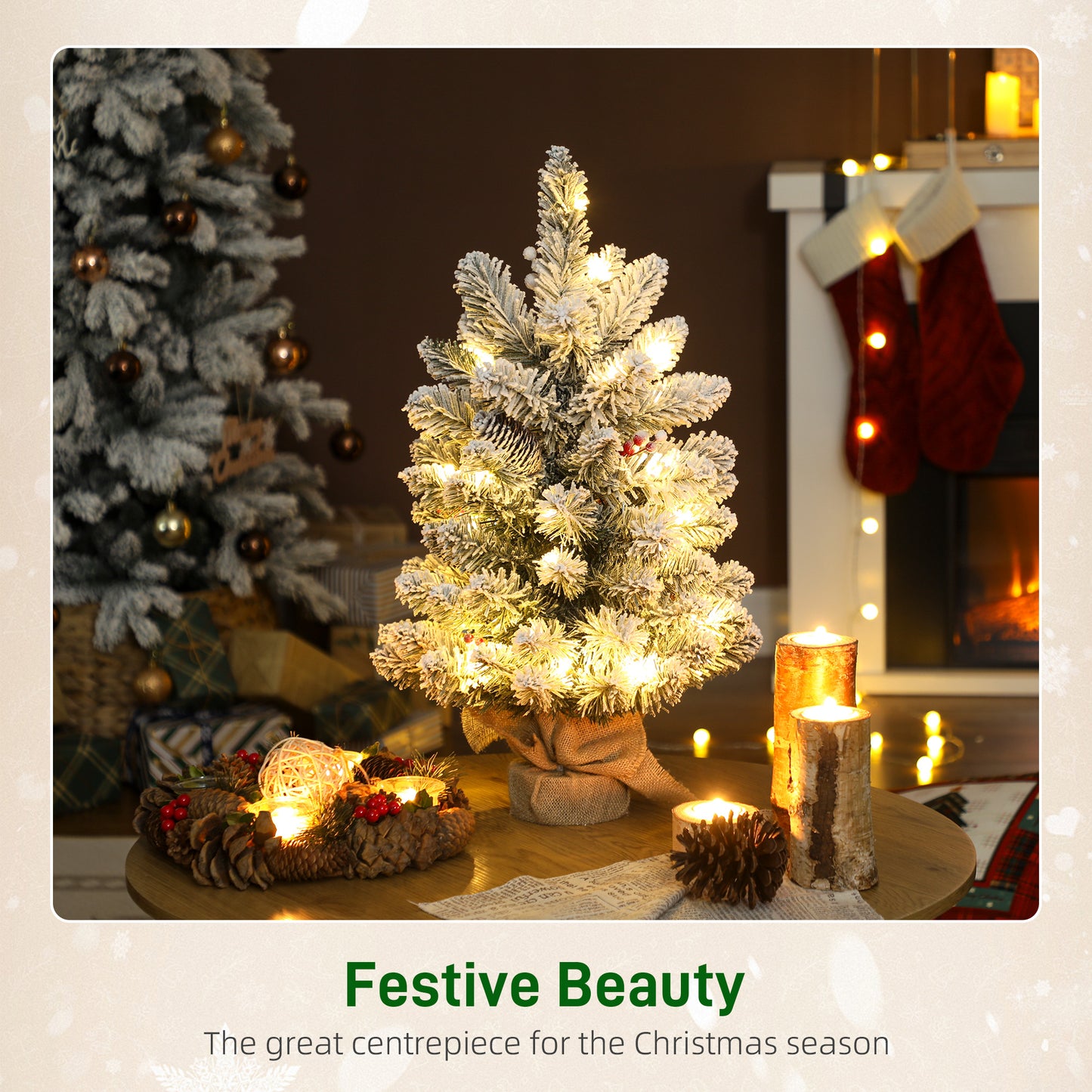 2ft Prelit Christmas Tree Artificial - White Frosted Green Ornament Warm White 72 Tips