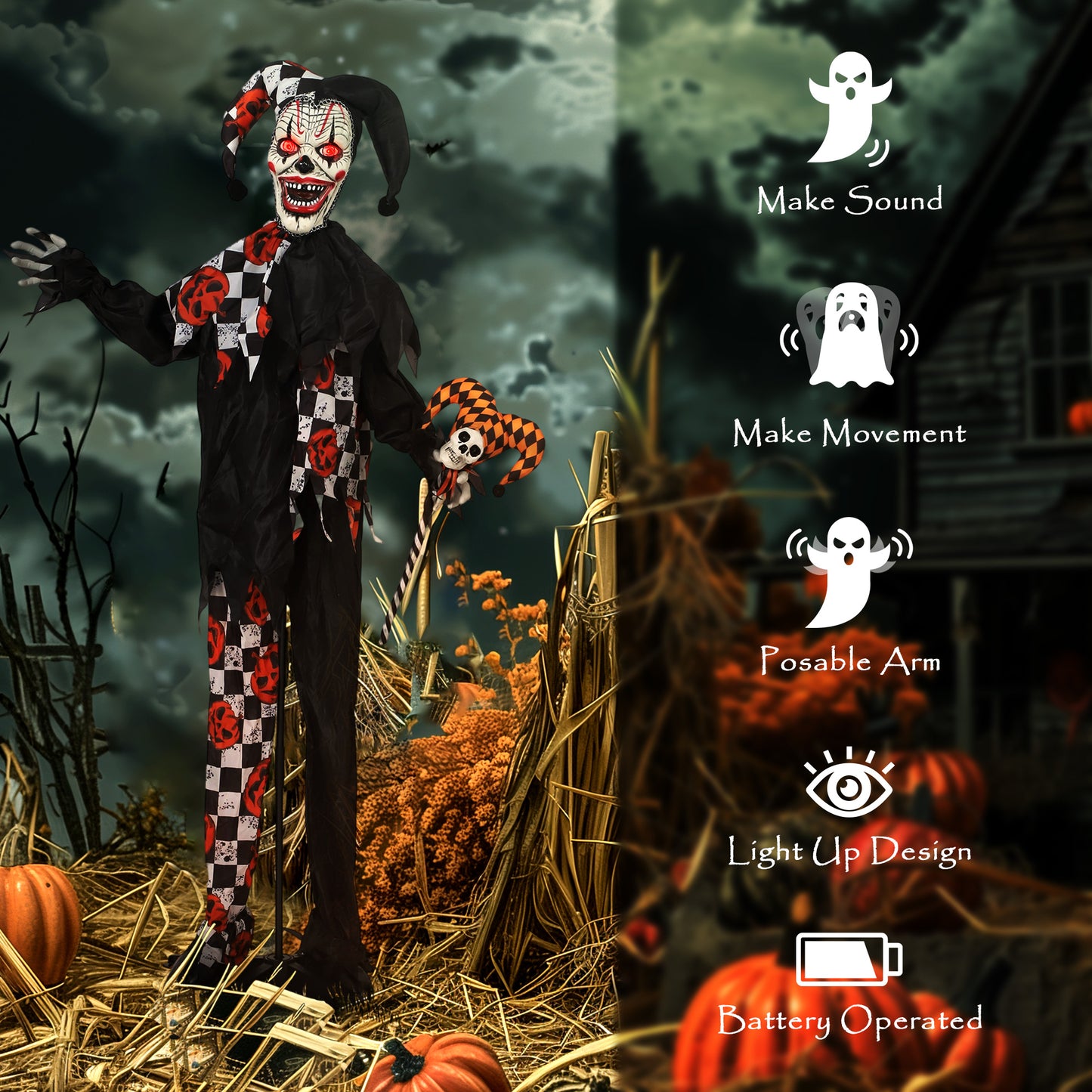 Animated Scary Clown Halloween Decoration - 183cm