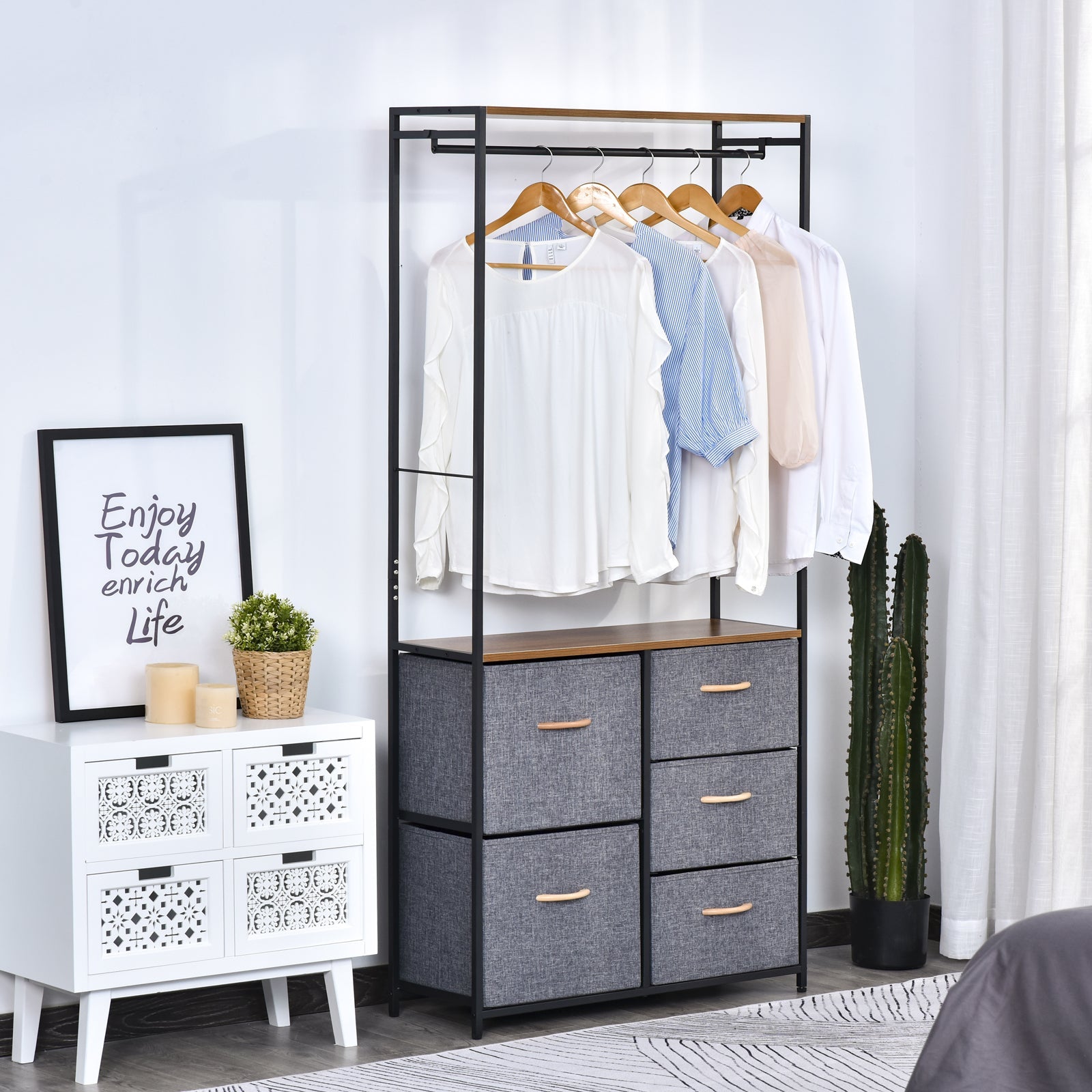 HOMCOM Bedroom Chest of Drawers 6 Drawer Dresser w/ Shelf, Natural HOMCOM Bedroom Chest of Drawers 6 Drawer Dresser w/ Shelf, Natural