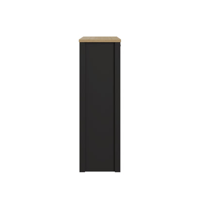 Lancaster Tall Shoe Storage Black & Oak 2 Doors 6 Shelves