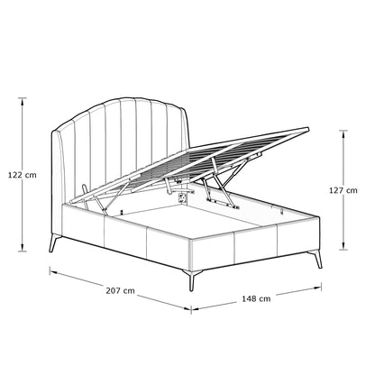 Pettine Double Ottoman Bed Wood & Fabric Green 5 x 7ft