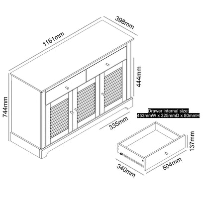 Salcombe Large Sideboard Light Grey 3 Doors 4 Shelves 2 Drawers