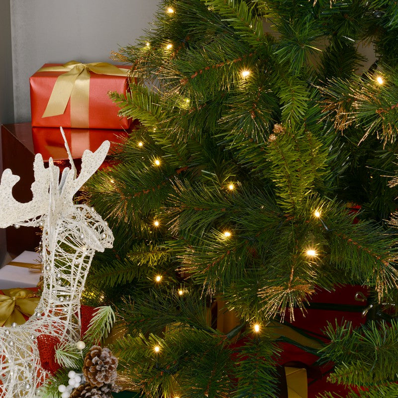 5 Foot Pre-Lit Christmas Tree Artificial Spruce Xmas Tree Warm White LED Holiday Décor with Metal Stand Green