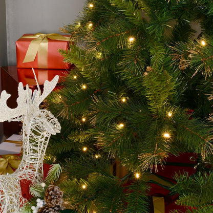 5 Foot Pre-Lit Christmas Tree Artificial Spruce Xmas Tree Warm White LED Holiday Décor with Metal Stand Green